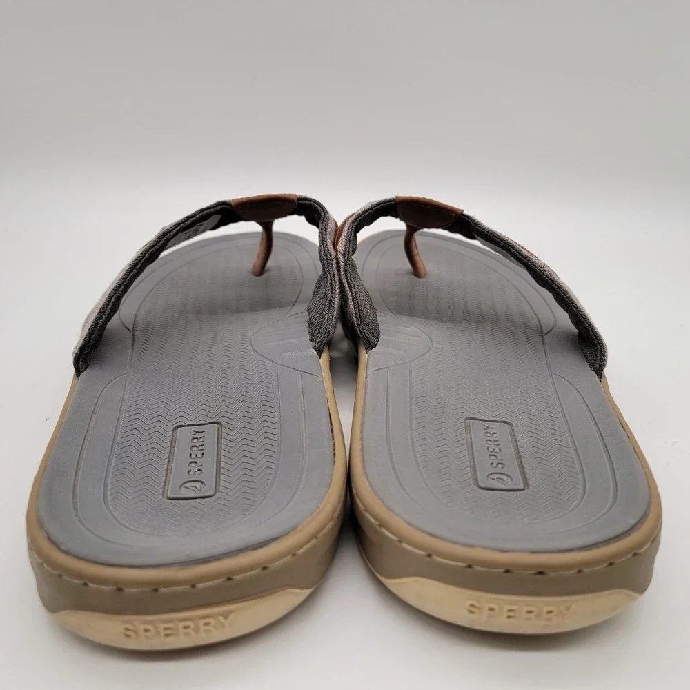 Sperry Thong Flip Flop Tan Leather/Gray Canvas Sandals 13M Model STS25231